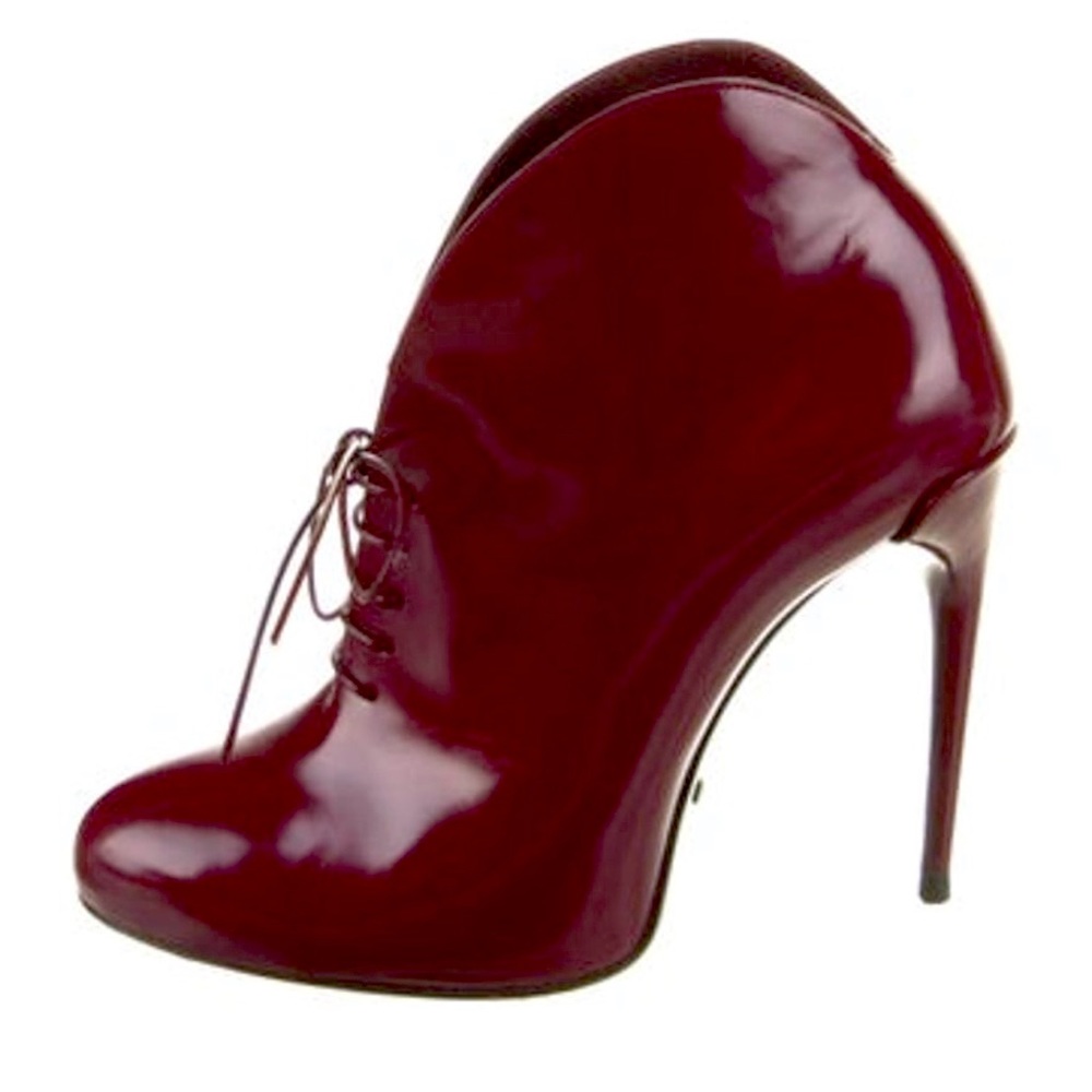 GUCCI Kim Leather Lace-Up Red Bootie IT SZ 35.5/ US SZ 5.5 - Burgundy - Picture 1 of 5